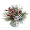 12" Frosted Pinecones & Berries Artificial Arrangement in Vase with Decorative Plaid Bow
